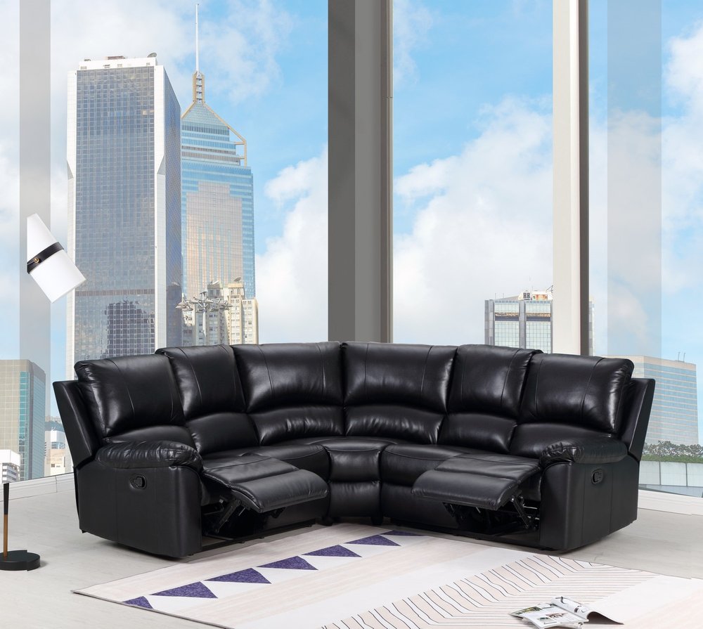 Black Polyester Blend Power Reclining U Shaped Three Piece Corner Sectional HomeRoots
