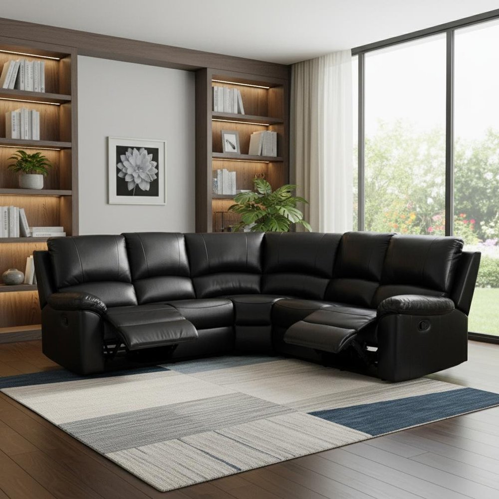 Black Polyester Blend Power Reclining U Shaped Three Piece Corner Sectional HomeRoots