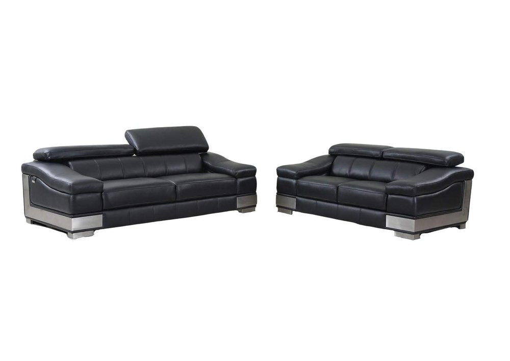 Two Piece Indoor Black Italian Leather Five Person Seating Set HomeRoots