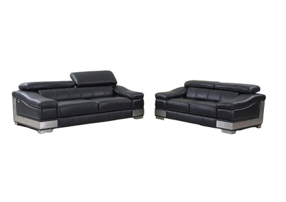 Two Piece Indoor Black Italian Leather Five Person Seating Set HomeRoots