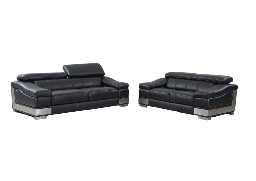 Two Piece Indoor Black Italian Leather Five Person Seating Set HomeRoots