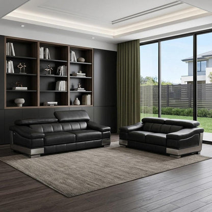 Two Piece Indoor Black Italian Leather Five Person Seating Set HomeRoots