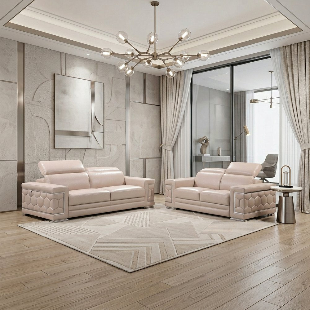 Two Piece Indoor Beige Italian Leather Five Person Seating Set HomeRoots