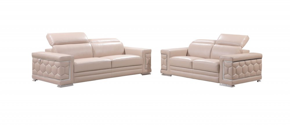 Two Piece Indoor Beige Italian Leather Five Person Seating Set HomeRoots