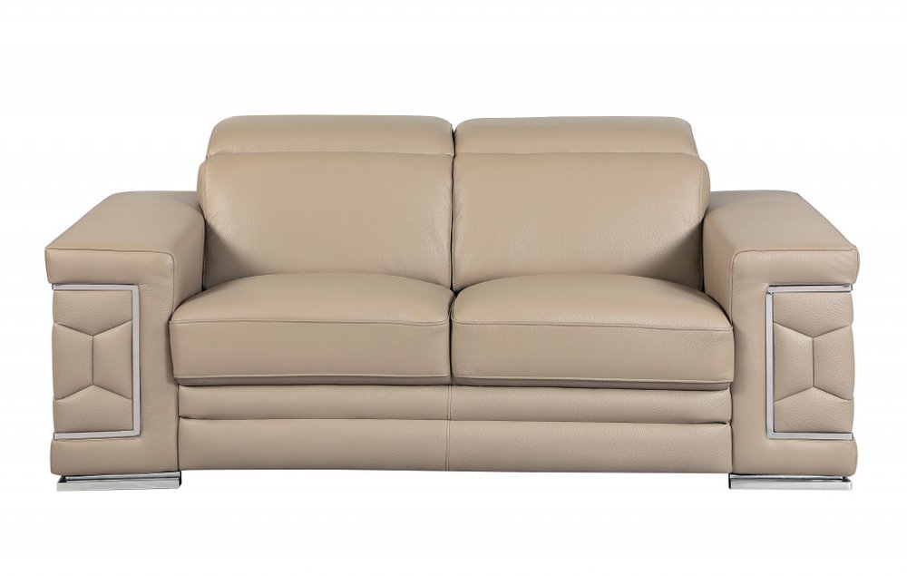 Two Piece Indoor Beige Italian Leather Five Person Seating Set HomeRoots