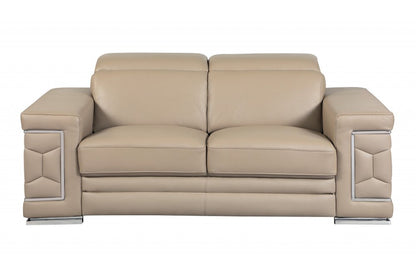 Two Piece Indoor Beige Italian Leather Five Person Seating Set HomeRoots
