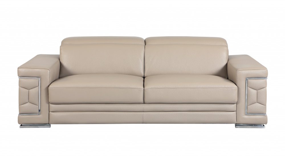 Two Piece Indoor Beige Italian Leather Five Person Seating Set HomeRoots