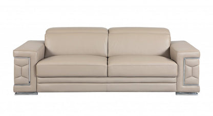 Two Piece Indoor Beige Italian Leather Five Person Seating Set HomeRoots
