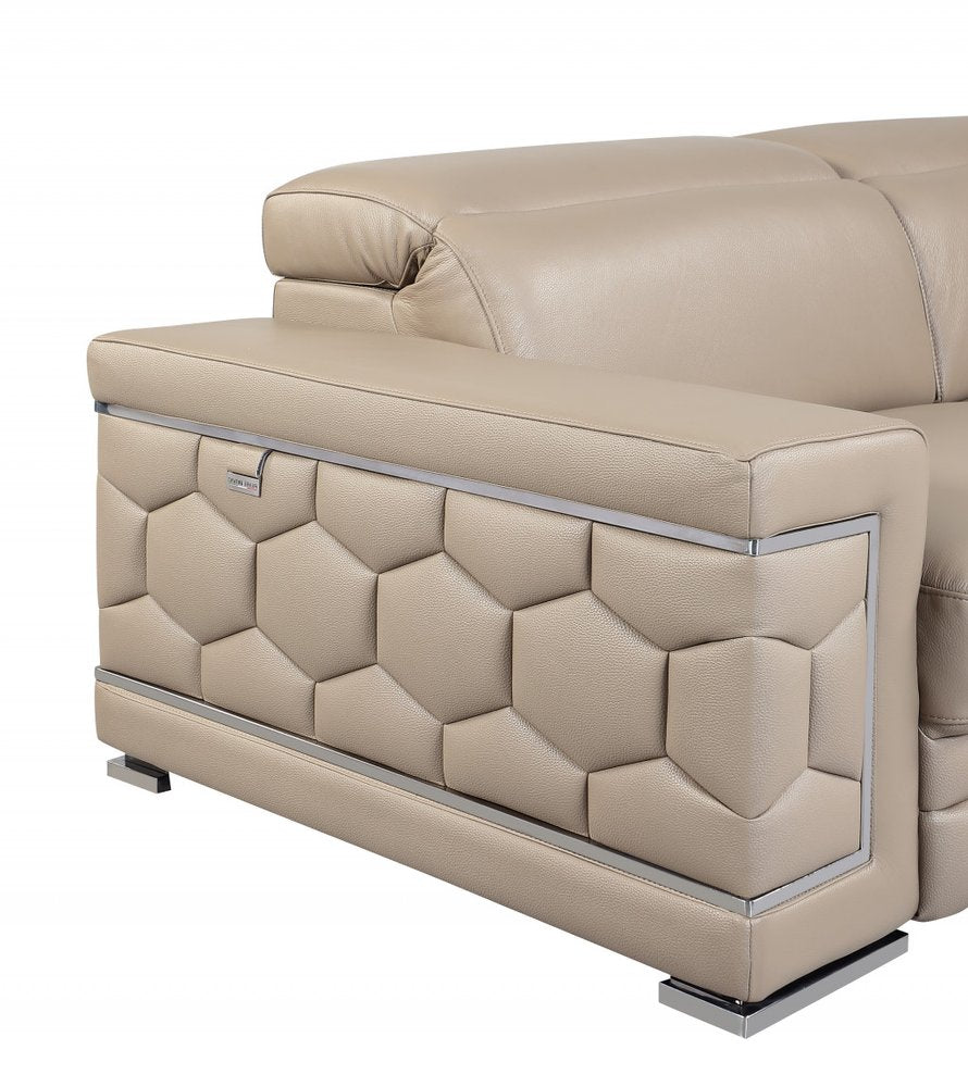 Two Piece Indoor Beige Italian Leather Five Person Seating Set HomeRoots