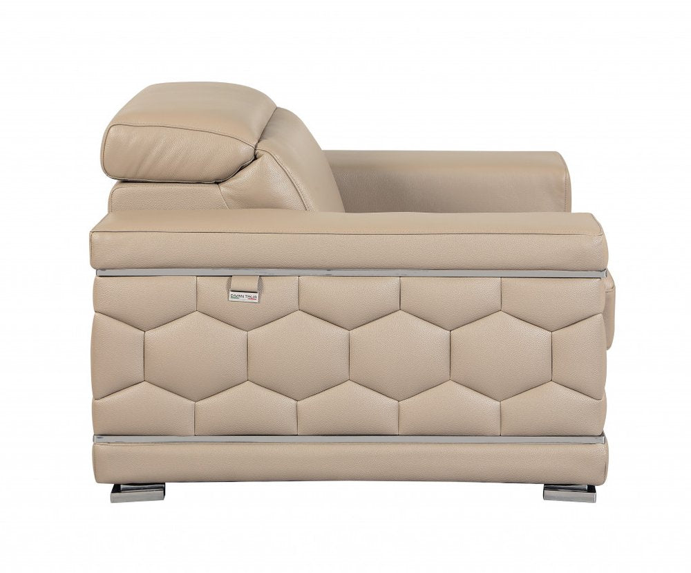 Two Piece Indoor Beige Italian Leather Five Person Seating Set HomeRoots
