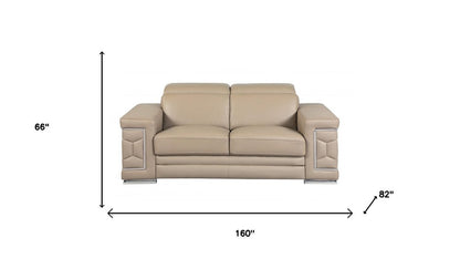 Two Piece Indoor Beige Italian Leather Five Person Seating Set HomeRoots
