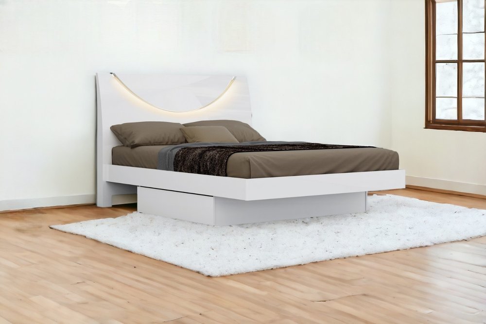 White Solid Wood Queen Bed Frame HomeRoots