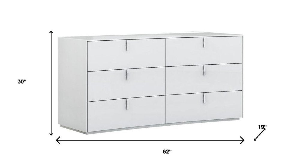 62" White Wood Six Drawer HomeRoots