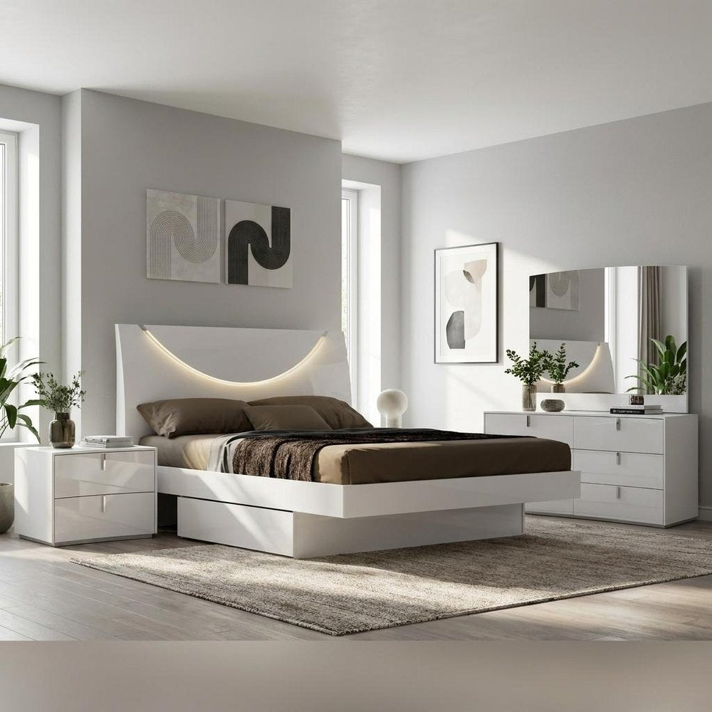 Four Piece White Solid and Manufactured Wood Bedroom Set With Mirror HomeRoots