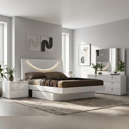 Four Piece White Solid and Manufactured Wood Bedroom Set With Mirror HomeRoots
