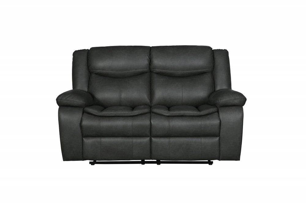 64" Gray Faux Leather Manual Reclining Love Seat HomeRoots
