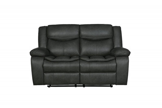 64" Gray Faux Leather Manual Reclining Love Seat HomeRoots