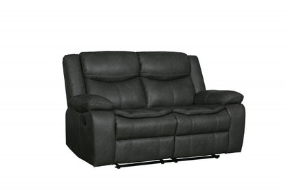64" Gray Faux Leather Manual Reclining Love Seat HomeRoots