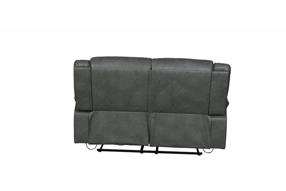 64" Gray Faux Leather Manual Reclining Love Seat HomeRoots