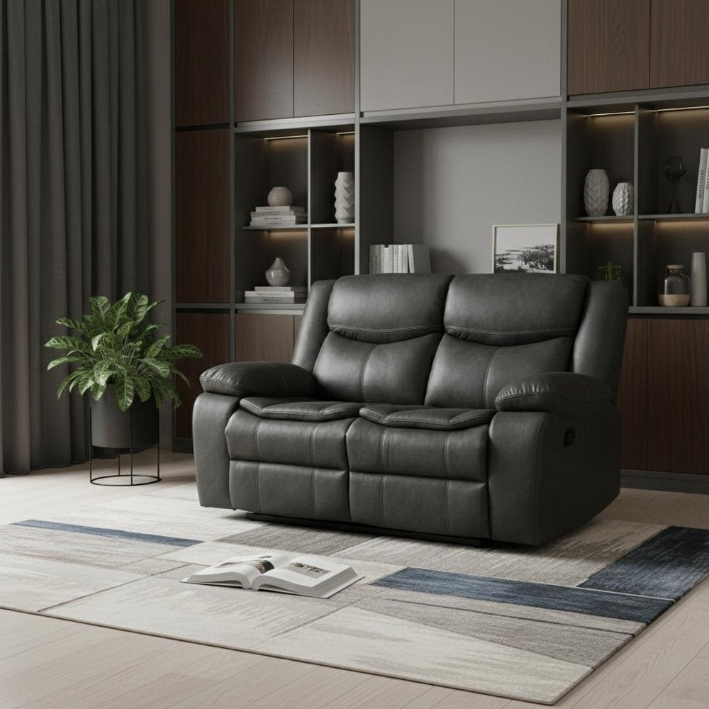 64" Gray Faux Leather Manual Reclining Love Seat HomeRoots