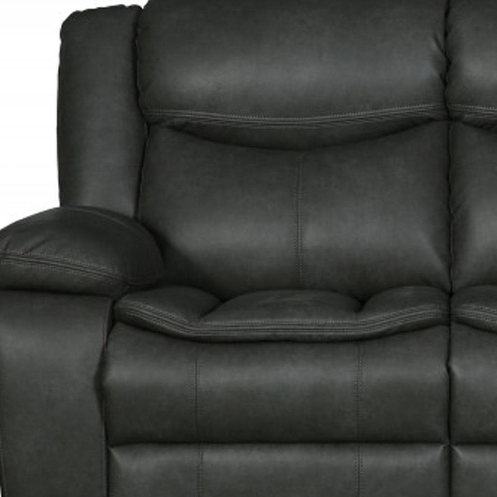 64" Gray Faux Leather Manual Reclining Love Seat HomeRoots