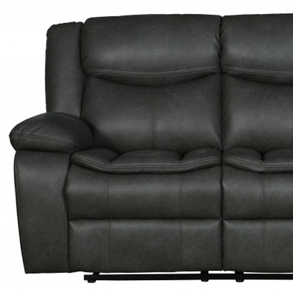 64" Gray Faux Leather Manual Reclining Love Seat HomeRoots