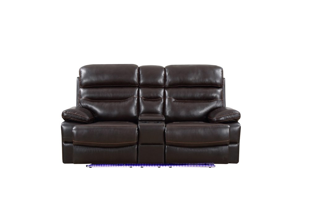 78" Brown Faux Leather Power Reclining Love Seat With Storage — view 1