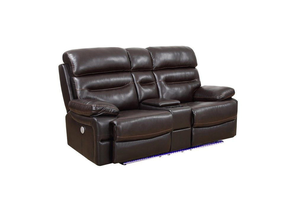 78" Brown Faux Leather Power Reclining Love Seat With Storage — view 8