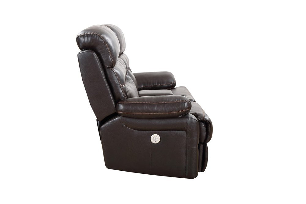 78" Brown Faux Leather Power Reclining Love Seat With Storage HomeRoots