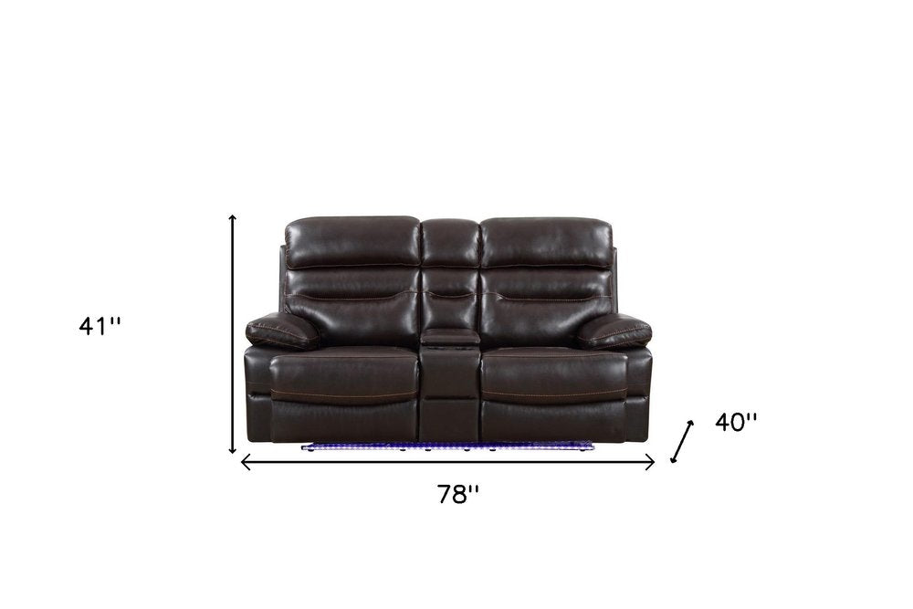78" Brown Faux Leather Power Reclining Love Seat With Storage HomeRoots