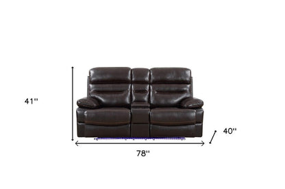 78" Brown Faux Leather Power Reclining Love Seat With Storage HomeRoots