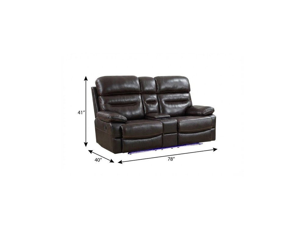 78" Brown Faux Leather Power Reclining Love Seat With Storage — view 7