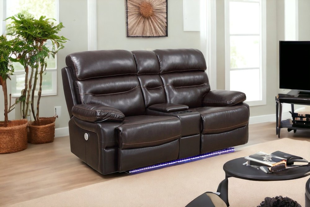 78" Brown Faux Leather Power Reclining Love Seat With Storage HomeRoots