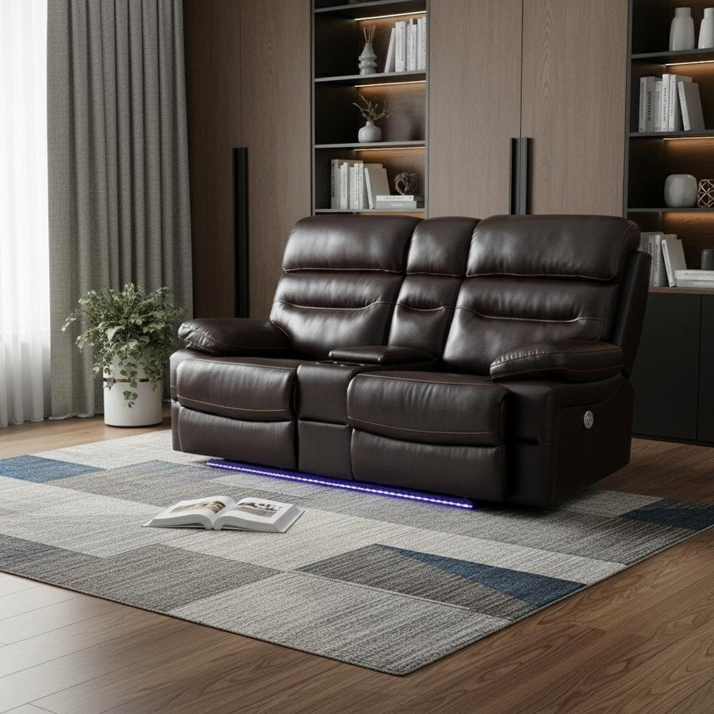 78" Brown Faux Leather Power Reclining Love Seat With Storage — view 11