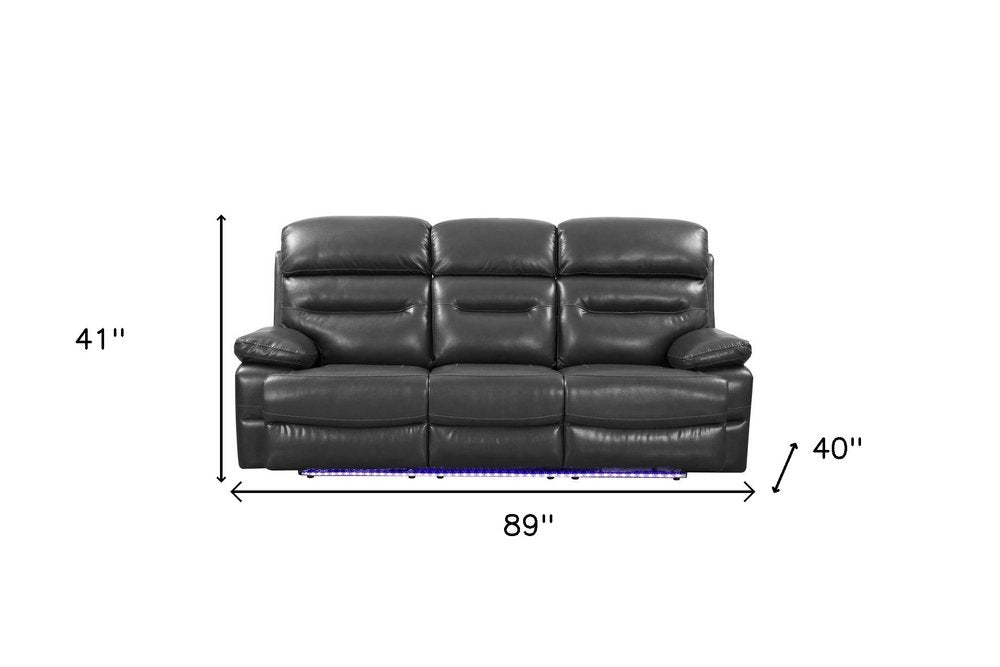 89" Gray Faux Leather USB Sofa With Black Legs HomeRoots