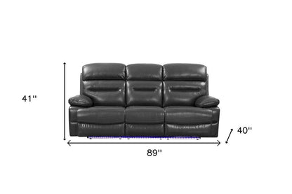 89" Gray Faux Leather USB Sofa With Black Legs HomeRoots