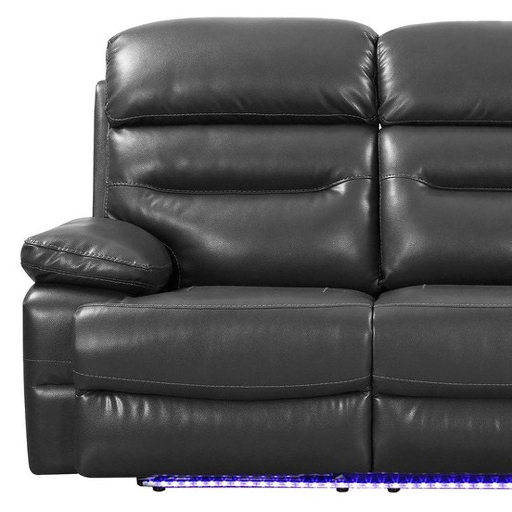 89" Gray Faux Leather USB Sofa With Black Legs HomeRoots