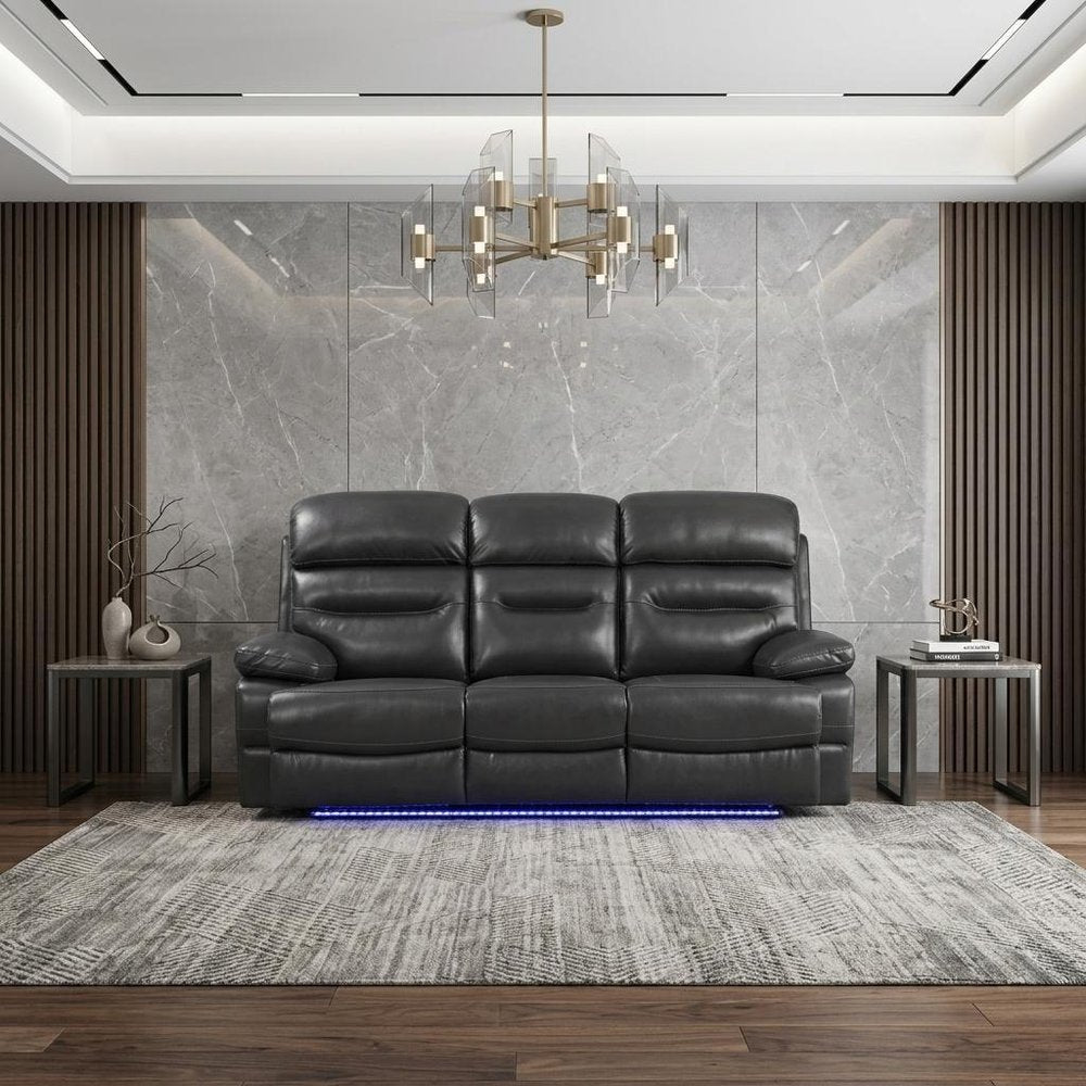 89" Gray Faux Leather USB Sofa With Black Legs HomeRoots