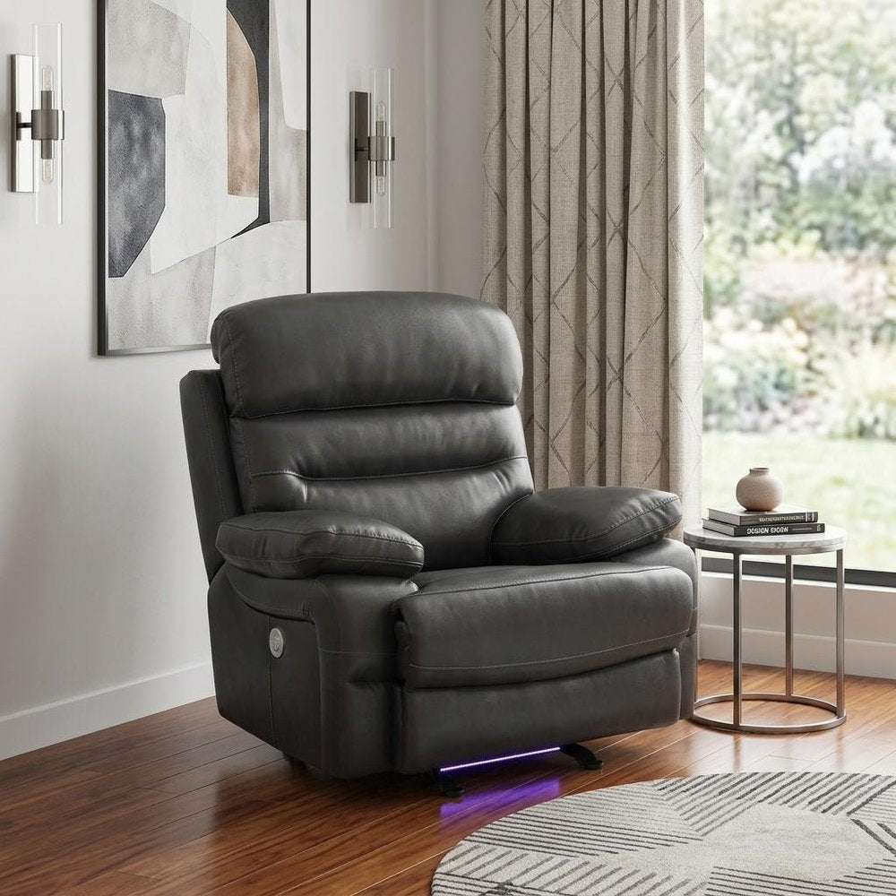 43" Grey Faux Leather Power Recliner Chair HomeRoots