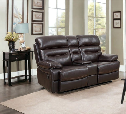 78" Brown Faux Leather Power Reclining Love Seat With Storage HomeRoots