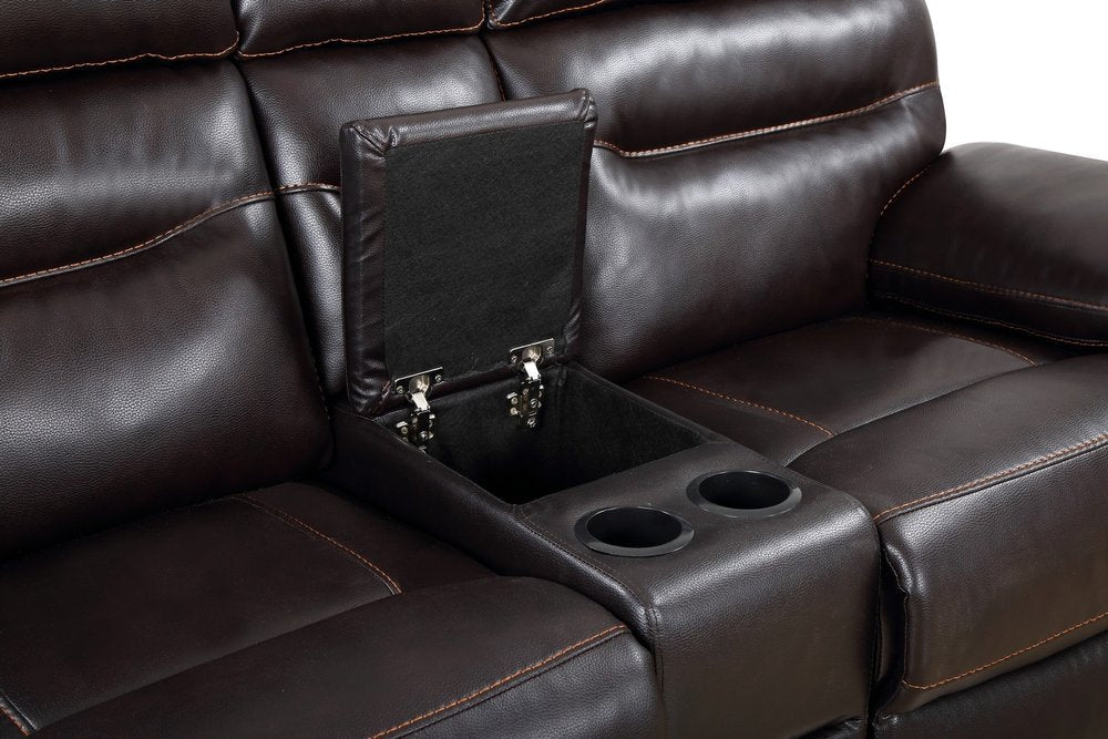 78" Brown Faux Leather Power Reclining Love Seat With Storage HomeRoots