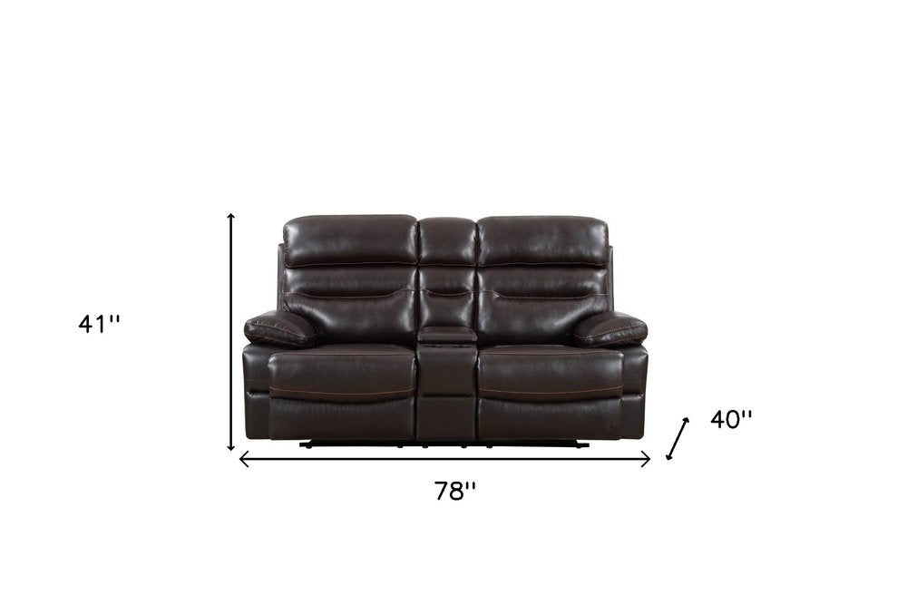 78" Brown Faux Leather Power Reclining Love Seat With Storage HomeRoots