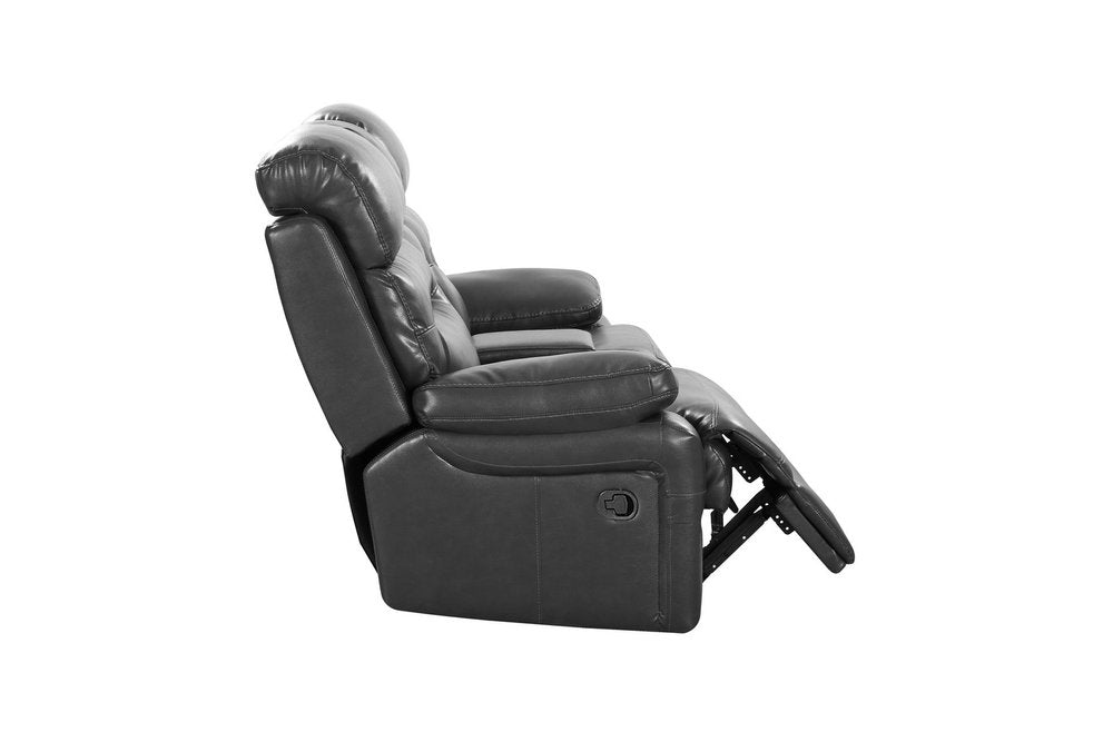 78" Gray Faux Leather Manual Reclining Love Seat With Storage HomeRoots