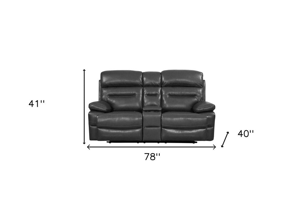 78" Gray Faux Leather Manual Reclining Love Seat With Storage HomeRoots