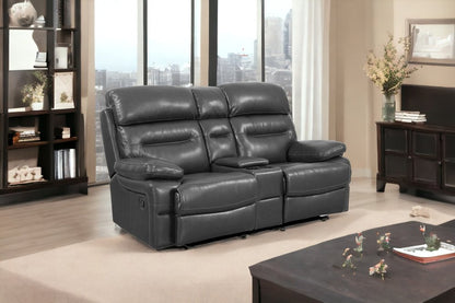 78" Gray Faux Leather Manual Reclining Love Seat With Storage HomeRoots