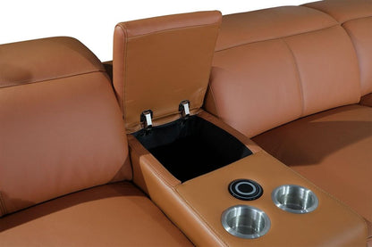 Camel Italian Leather Power Reclining U Shaped Six Piece Corner Sectional With Console HomeRoots