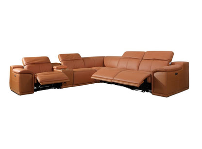 Camel Italian Leather Power Reclining U Shaped Six Piece Corner Sectional With Console HomeRoots