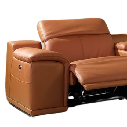 Camel Italian Leather Power Reclining U Shaped Six Piece Corner Sectional With Console HomeRoots