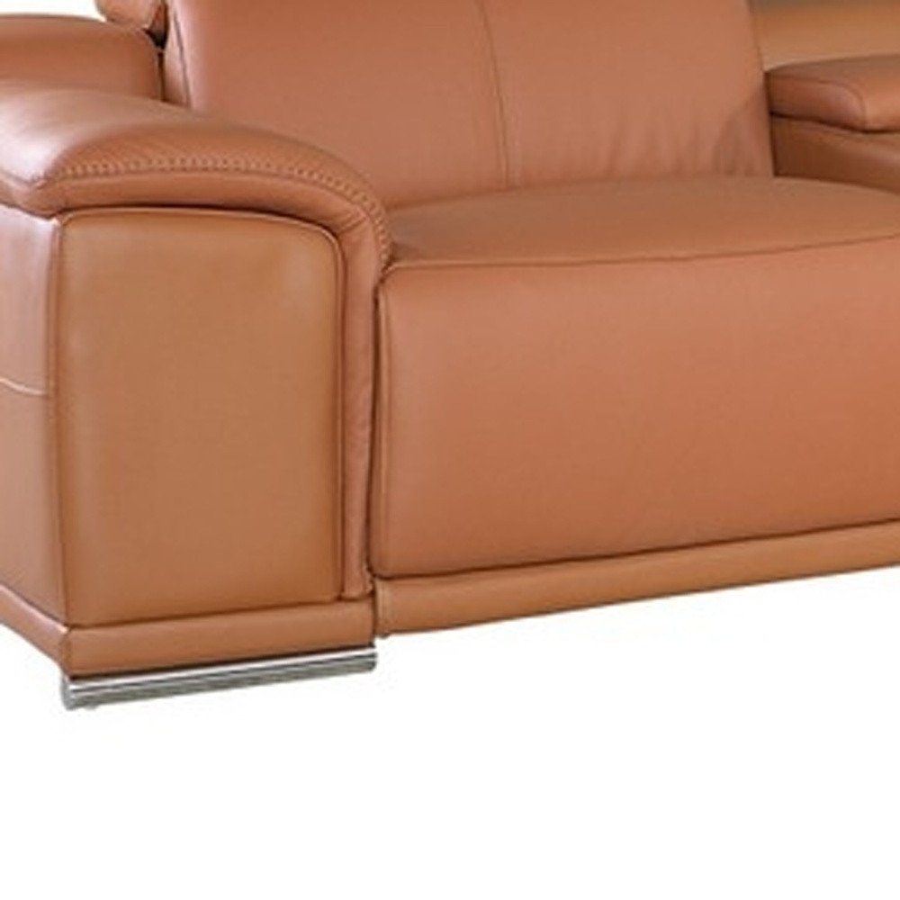 Camel Italian Leather Power Reclining U Shaped Seven Piece Corner Sectional With Console HomeRoots
