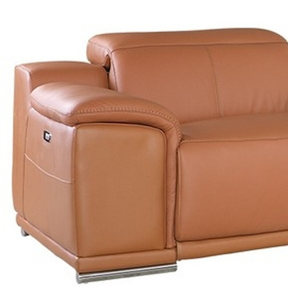 Camel Italian Leather Power Reclining U Shaped Seven Piece Corner Sectional With Console HomeRoots